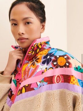 CeliaB Multicolor Bea Floral Sherpa Jacket with Pink Trim